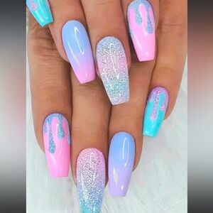 Glitter Drip Ombré Pastel Press Ons 💧 ✨ 💅 💖